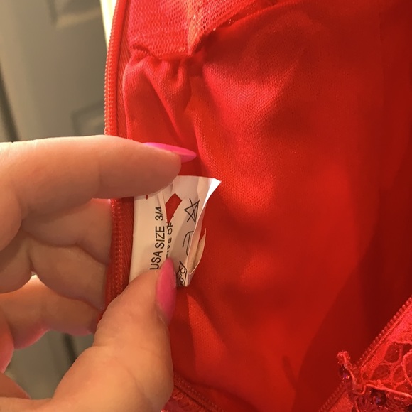 Mori Lee red rhinestone lace cocktail one shoulder dress. Size 3/4 - Picture 9 of 10